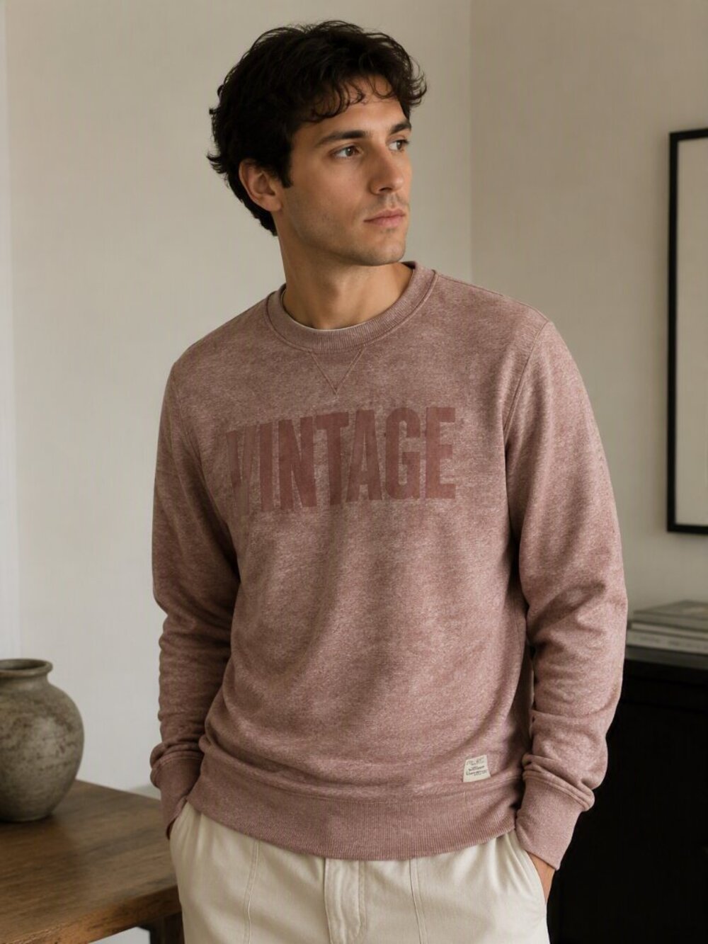 Jack & Jones Vintage Clothing Co Sweatshirt | Heathered Mauve Graphic Pullover |